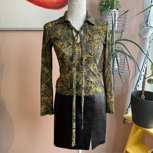 Vintage Green Snake Print Semi Sheer Women's Pullover Blouse